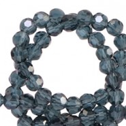 Faceted glass beads 4mm round Montana blue-pearl shine coating